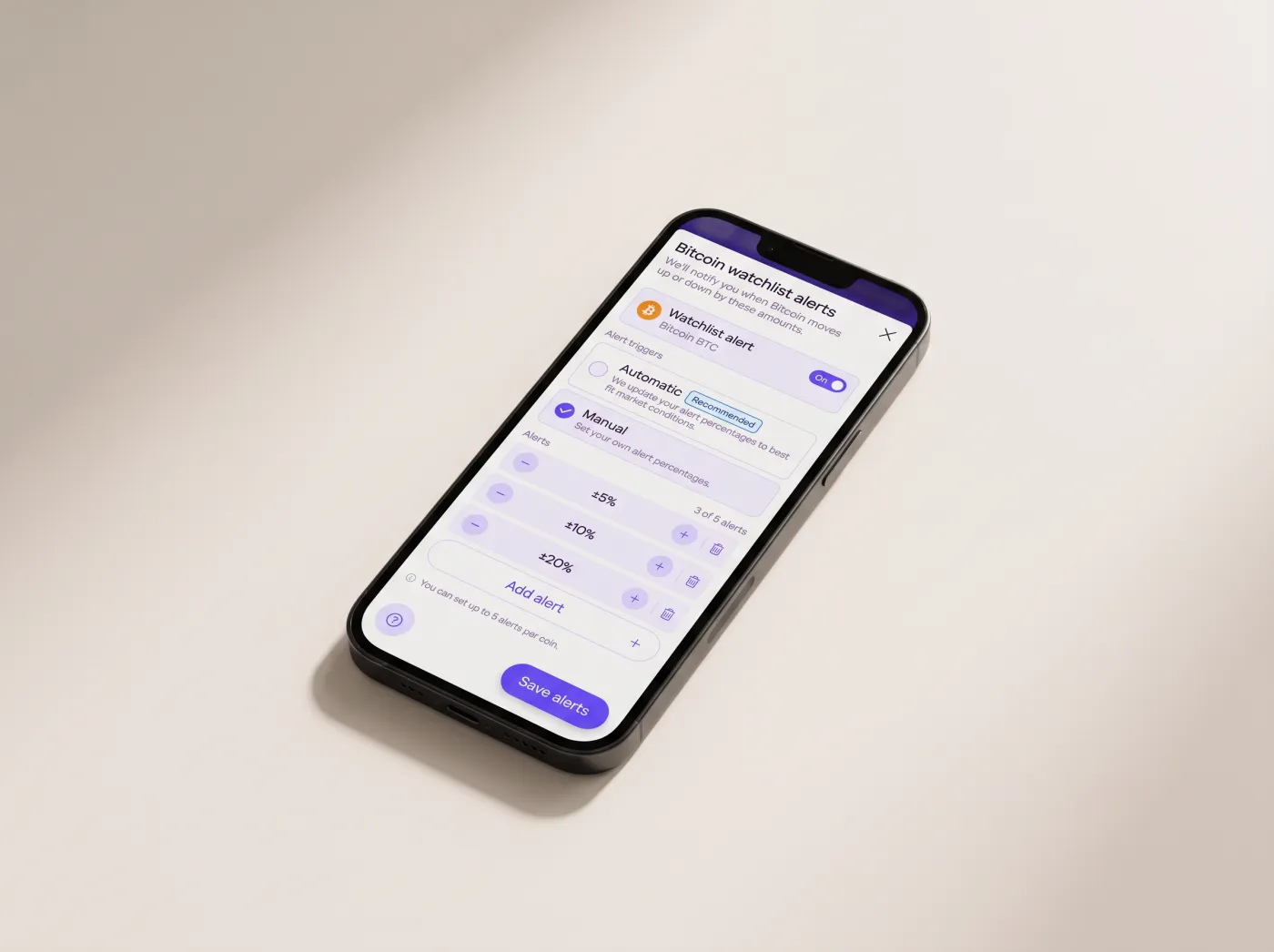 Bitcoin watchlist alerts on a phone