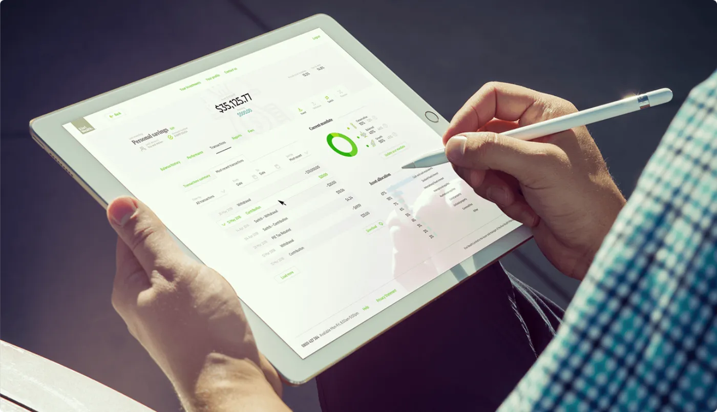 Kiwi Wealth investment dashboard on a tablet