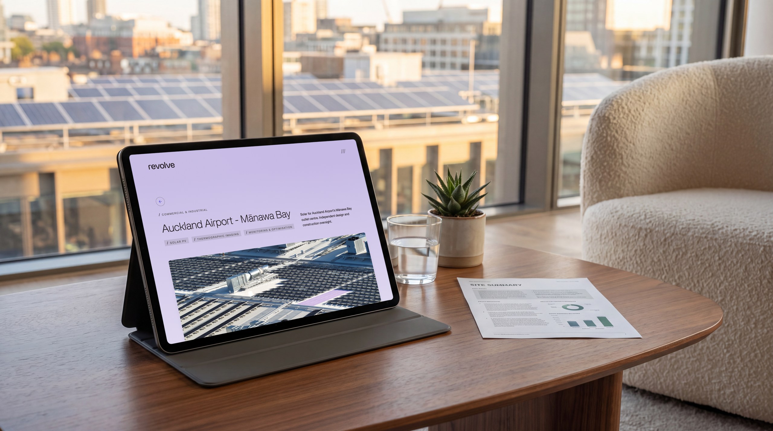 Revolve Energy's Auckland Airport case study on a tablet